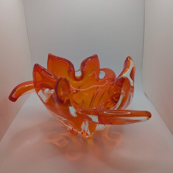 Vintage Murano glass Sunburst Flame Bowl Hand Blown Art orange Amberina - Picture 8 of 8